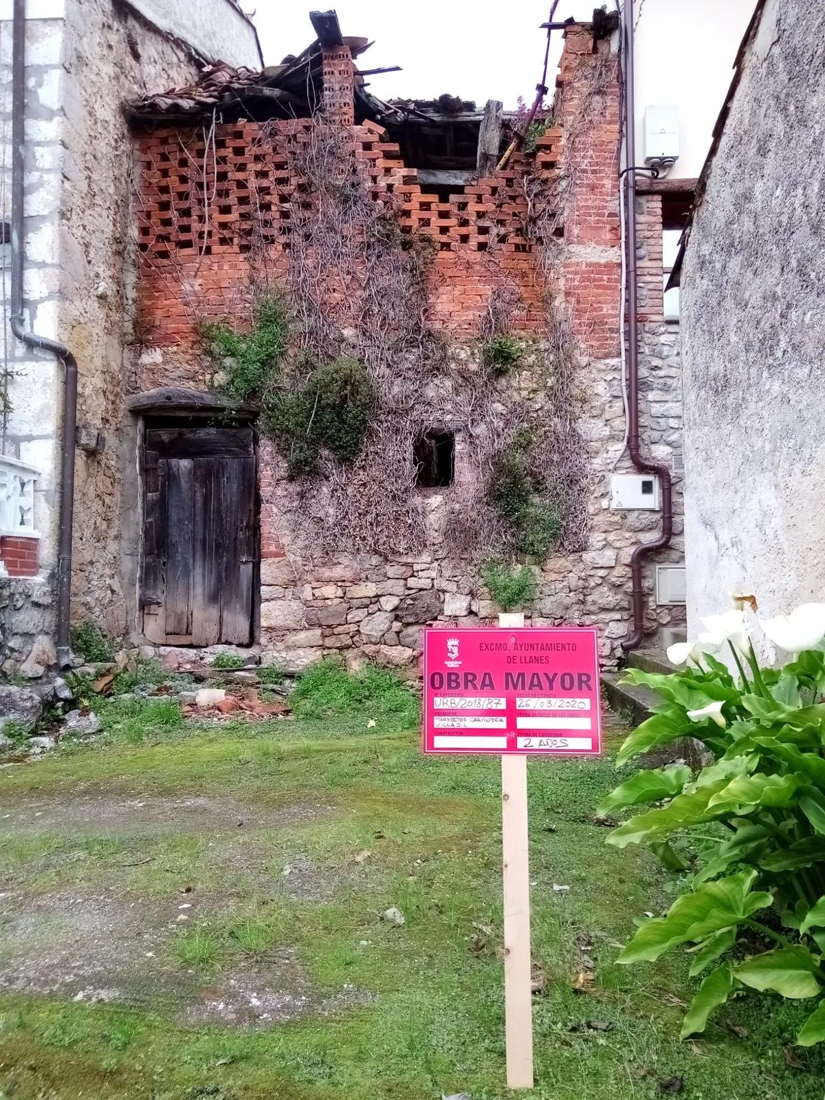 La cuadra original en Llanes: cubierta vencida, ladrillo visto y vegetación ganando la partida